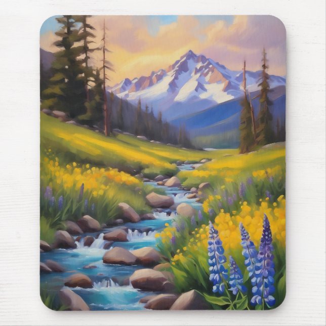 Mousepad Neve Derretida Na Montanha Flores Selvagens (Frente)