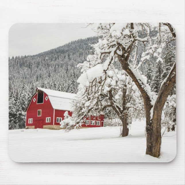 Mousepad Neve fresca em celeiro vermelho (Frente)