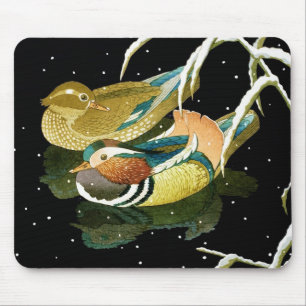 Mousepad Neve japonesa legal da lagoa do preto do pato do