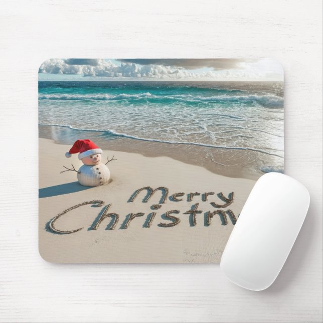 Mousepad Neve Tropical de Natal em uma praia (Com mouse)