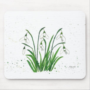 Mousepad Neves flores brancas aquarela