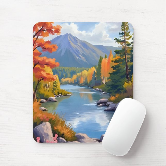Mousepad New England Autumn Fall Foliage Landscape Painting (Com mouse)