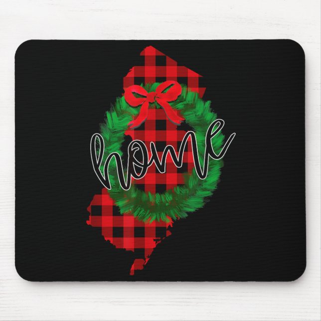 Mousepad New Jersey Buffalo Plaid Christmas Home Wreath Ret (Frente)