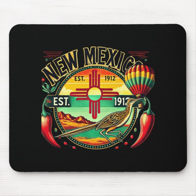 Mousepad New Mexico Zia Symbol, Roadrunner &amp; Chile Pepp (Frente)