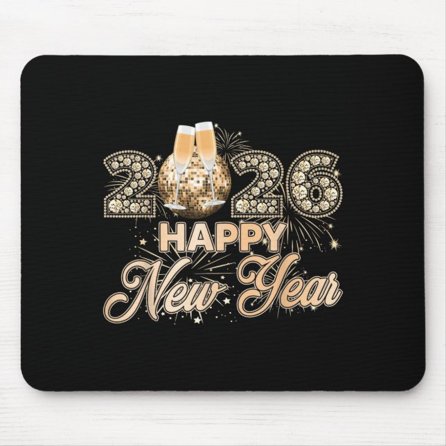 Mousepad New Year 2026 Disco Ball Champagne Happy New Years (Frente)