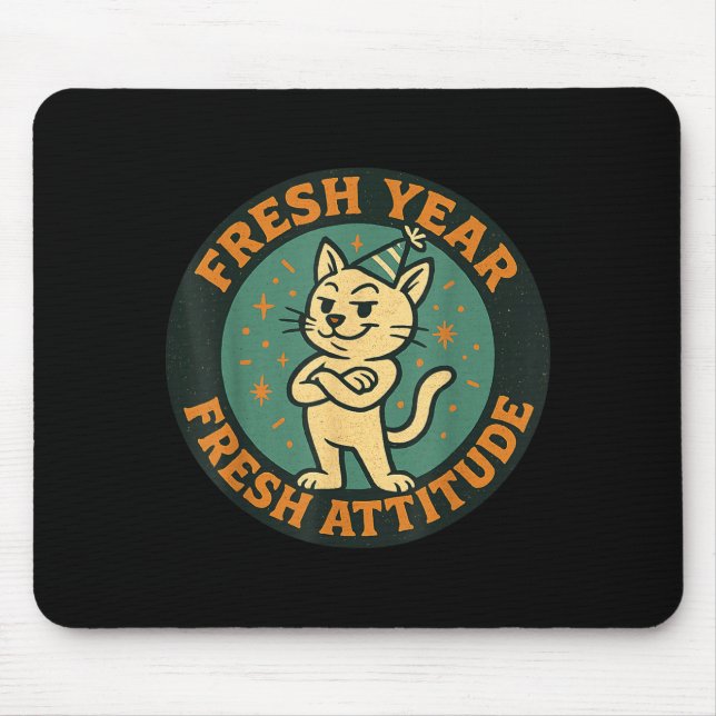 Mousepad New Year 2026 Funny Cat Lover Humor Fresh Attitude (Frente)