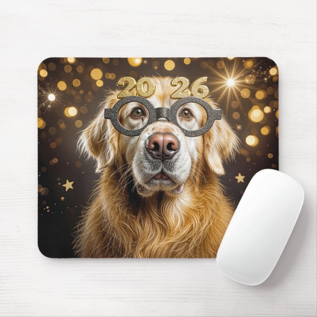 Mousepad New Year 2026 Golden Retriever Humor (Com mouse)