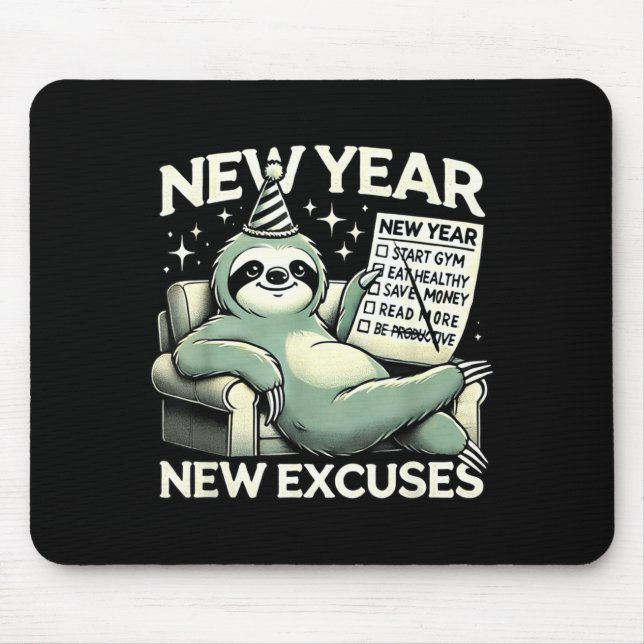 Mousepad New Year New Excuses Funny Lazy Sloth New Year Res (Frente)
