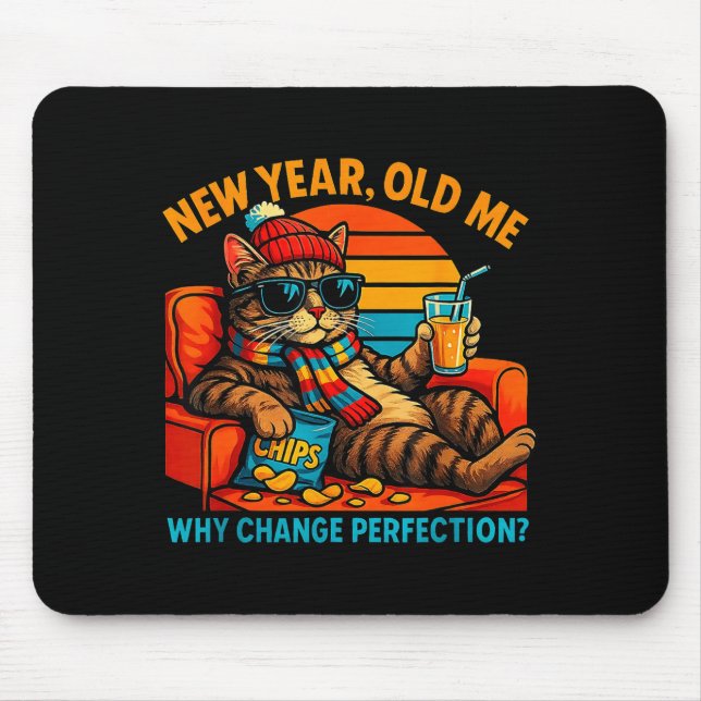 Mousepad New Year Old Me Funny Cat Retro Lazy Meme Gift  (Frente)