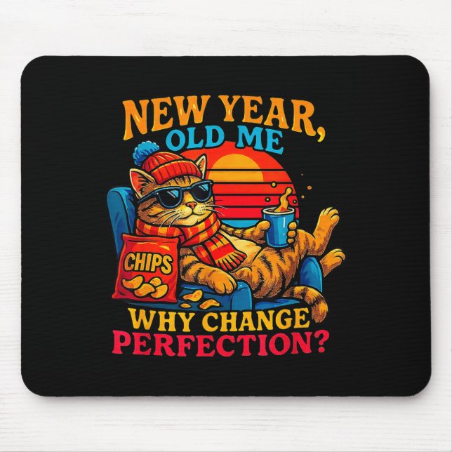 Mousepad New Year Old Me Funny Cat Retro Lazy Meme Gift  (Frente)