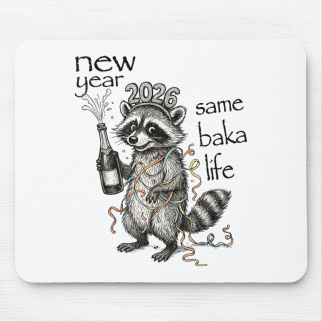 Mousepad New Year Same Baka Life Funny Raccoon New Year's E (Frente)