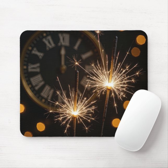 Mousepad New Year Sparklers and Midnight Clock (Com mouse)