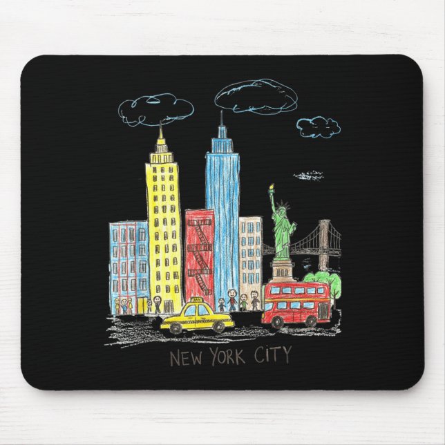 Mousepad New York City Skyline Illustration Urban Kids Art  (Frente)