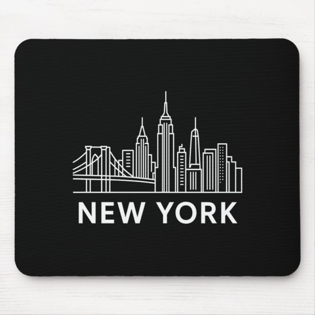 Mousepad New York City Skyline Minimalist White Line Art _1 (Frente)