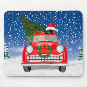 Mousepad Newfoundland Dog Driving Car In Snow Christmas 