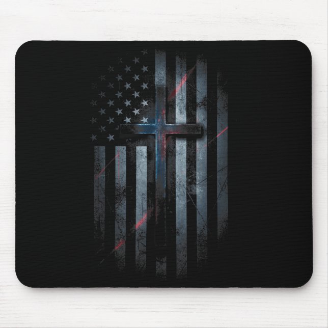 Mousepad Nge American Flag And Cross Faith Family Dom Usa F (Frente)