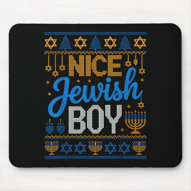 Mousepad Nice Jewish Boy Hanukkah Menorah Dreidel Ugly Swea (Frente)