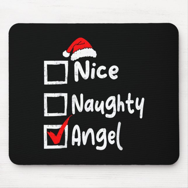 Mousepad Nice Naughty Angel Funny Christmas List Family Mat (Frente)