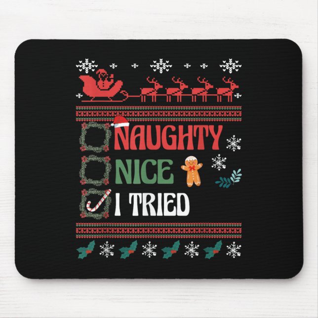 Mousepad Nice Naughty I Tried Christmas List Matching Famil (Frente)