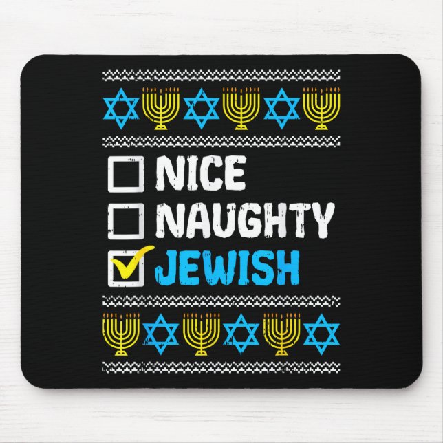 Mousepad Nice Naughty Jewish Ugly Hanukkah Sweater Chanukah (Frente)