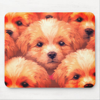 Mousepad Ninhada de Filhotes de Cachorro Fofos em um Tablet