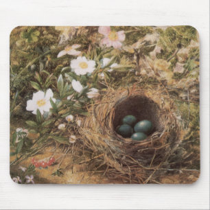 Mousepad Ninho de Pássaro e Rosas de Cão por John William H