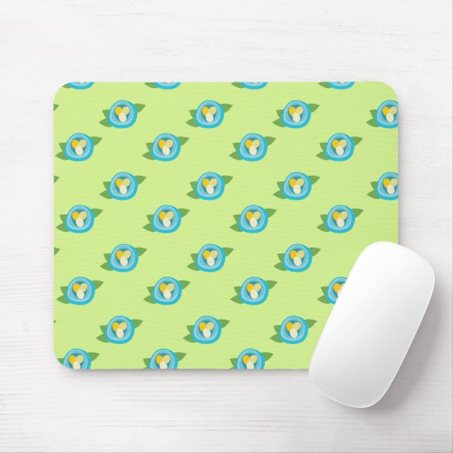 Mousepad Ninhos de Pássaro Azul Ovos Coloridos Folhas Verde (Com mouse)