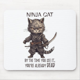 Mousepad Ninja Cat, japonês Samurai Kawaii Cat Tattoo Funn