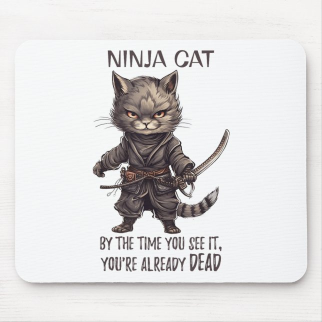 Mousepad Ninja Cat, japonês Samurai Kawaii Cat Tattoo Funn (Frente)