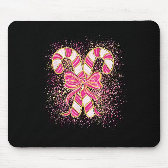 Mousepad Nk Christmas Candy Cane Preppy Coquette Xmas Bow G (Frente)