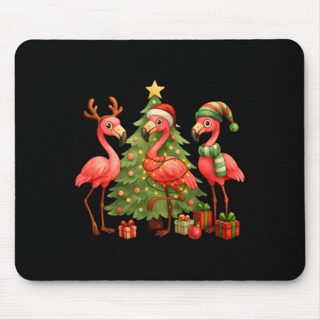 Mousepad Nk Christmas Flamingos _ Cute Holiday Tree &amp; D (Frente)