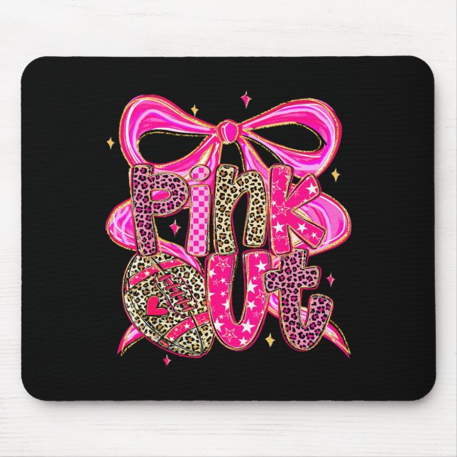 Mousepad Nk Out Breast Cancer Football Coquette Bow Mom Gir (Frente)