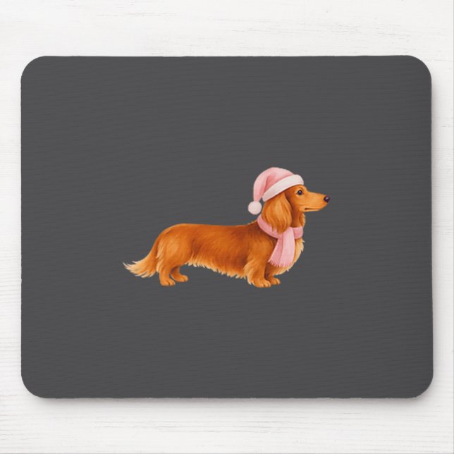 Mousepad Nk Santa Red Long Haired Dachshund Christmas  (Frente)