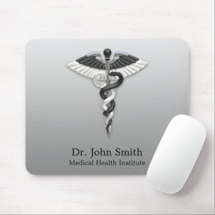 Mousepad Noble Medical Elegant Black White Caduceus Classy
