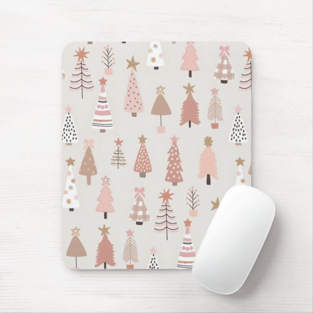 Mousepad  Noël Scandinave Sapins Roses (Com mouse)