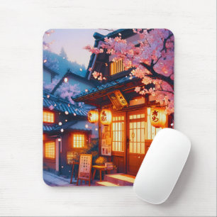 Mousepad Noite de Flor de Cerejeira no Velho Japão