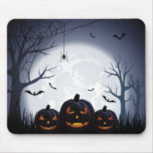 Mousepad Noite de Halloween com Pumpkins e Bats Voadores