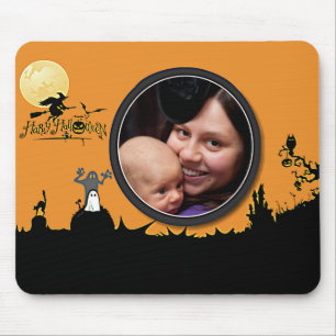 Mousepad Noite de Halloween em Orange Glow adicione sua fot