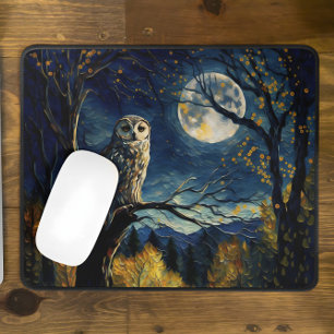 Mousepad Noite de outono encantadora, coruja sábia e lua ch