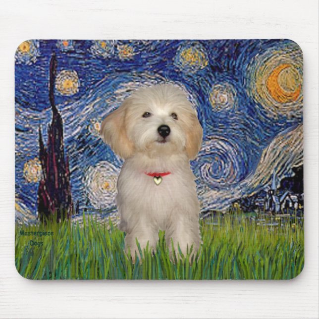 Mousepad Noite Estrelada - Cachorrinho Havanês (Frente)