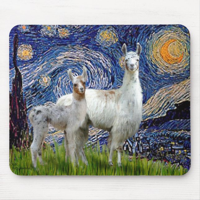 Mousepad Noite Estrelada com Dois Lhamas (Frente)