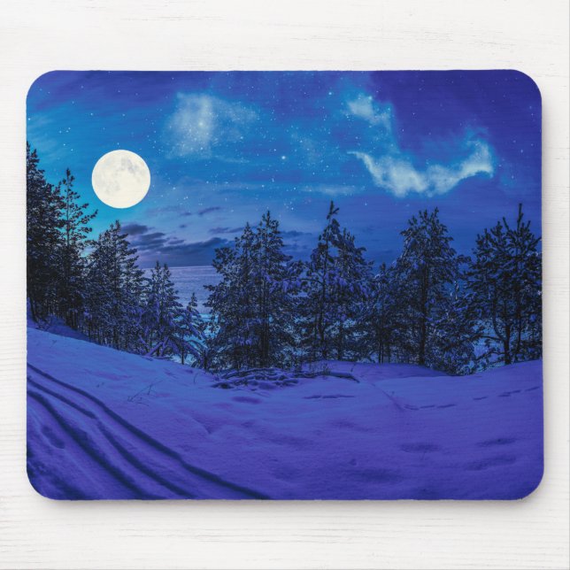 Mousepad Noite estrelada com lua de cheio na floresta (Frente)