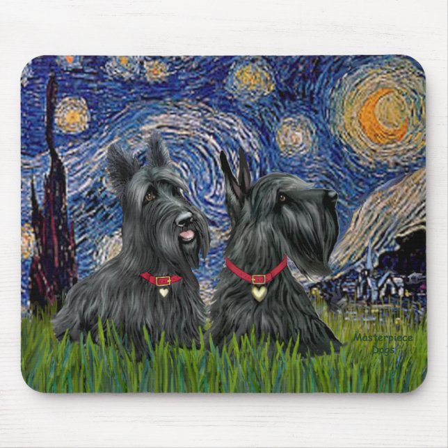 Mousepad Noite Estrelada - Dois Terriers Escoceses (Frente)
