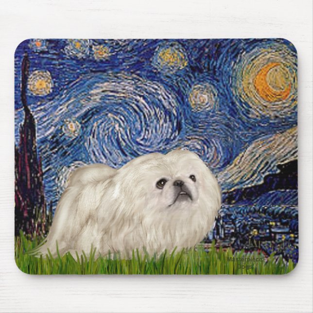 Mousepad Noite Estrelada - Pequinês Branco 4 (Frente)