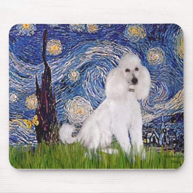 Mousepad Noite Estrelada - Poodle Branco Padrão (C) (Frente)
