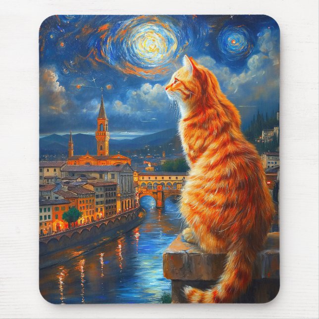 Mousepad Noite Estrelada sobre Florença | Arte de Gato Geng (Frente)