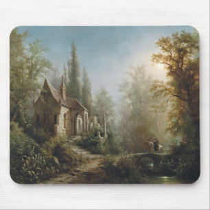 Mousepad Noite Lua sobre Capela do País e Cavaleiros