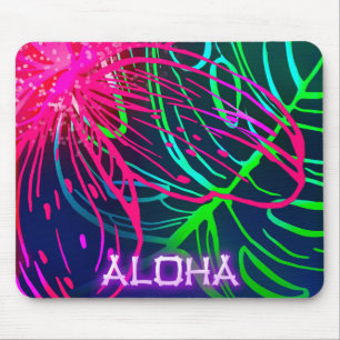 Mousepad Noite Tropical de Luau Elétrico Neon Paraíso Aloha