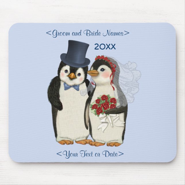 Mousepad Noiva de Casamento de Pinguim e Gravata de Groom - (Frente)