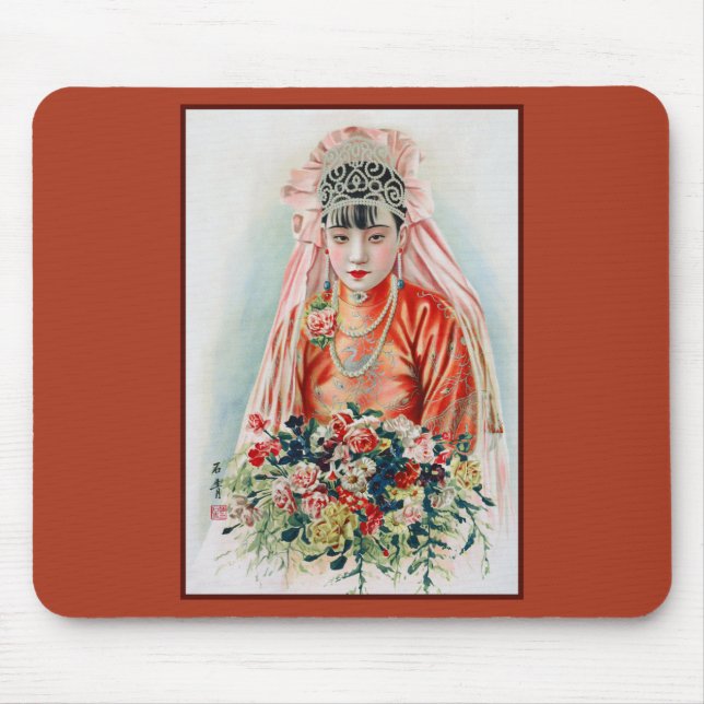 Mousepad Noiva de Vermelho no Casamento Chinês em Xangai (Frente)